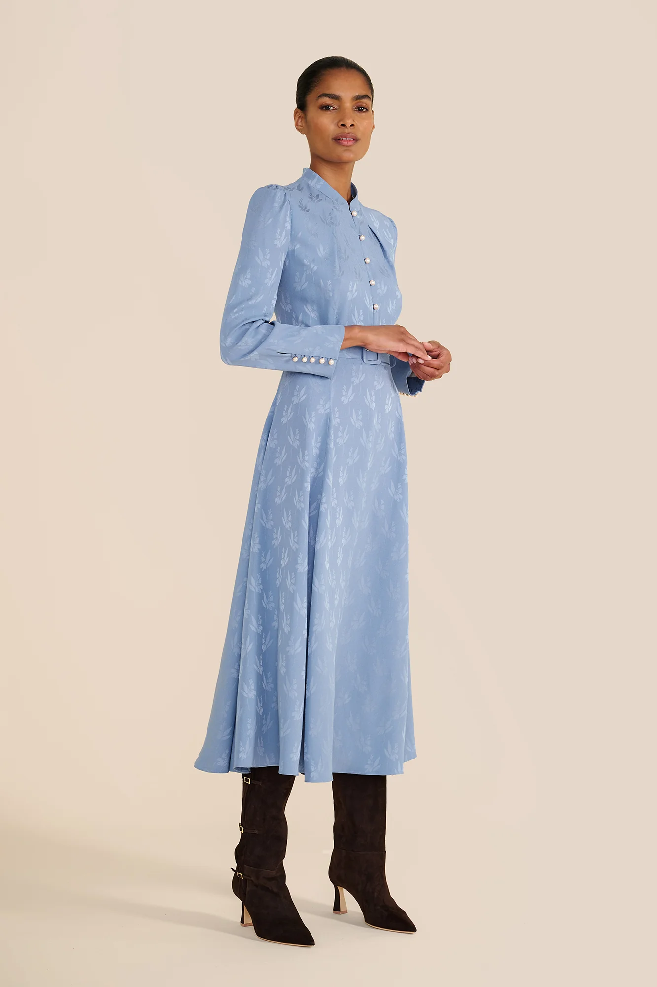 Ahana Floral Jacquard Long Sleeve Dress - Image 4