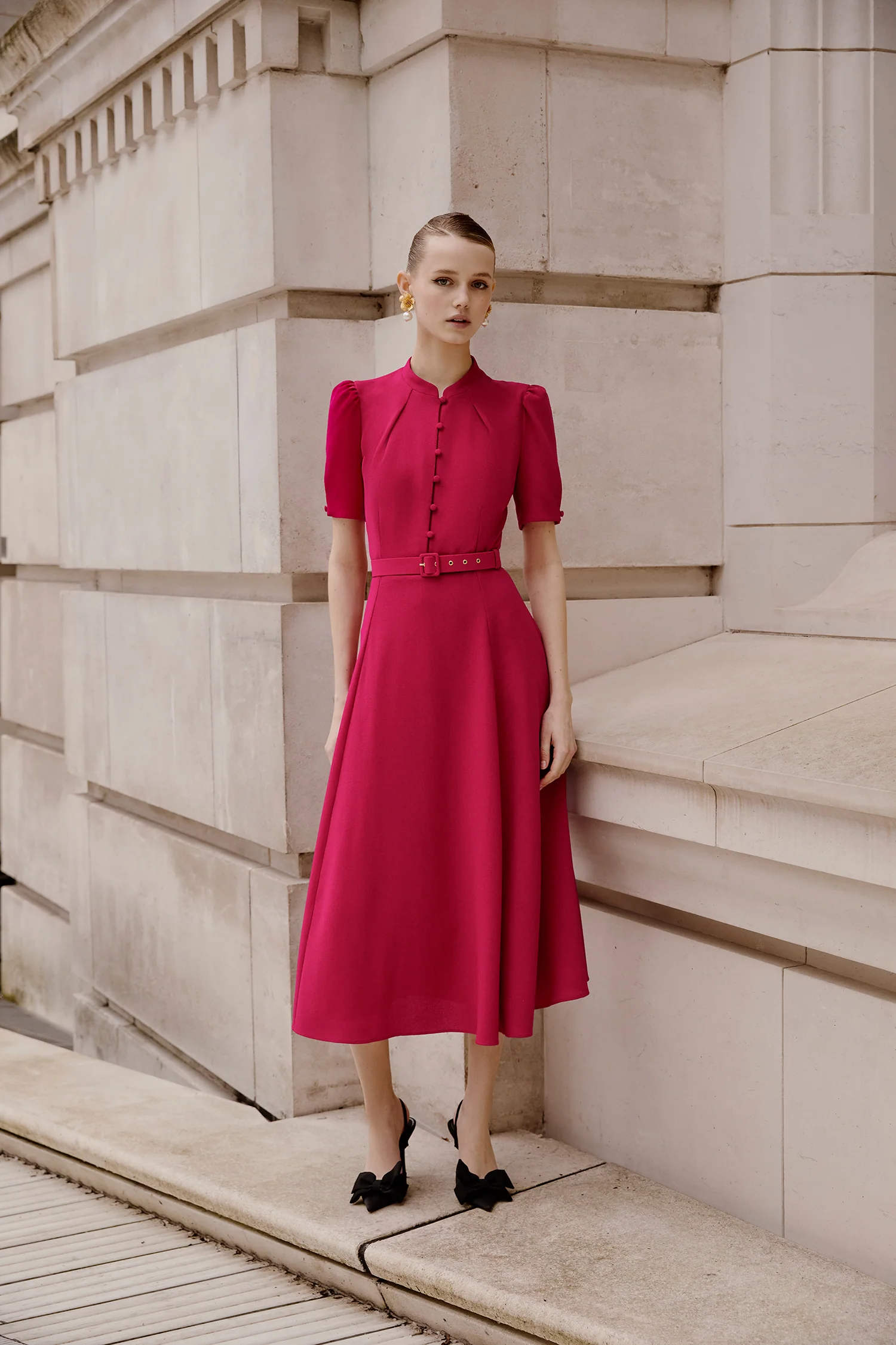 Ahana Fuchsia Short Sleeve Dress - Image 8