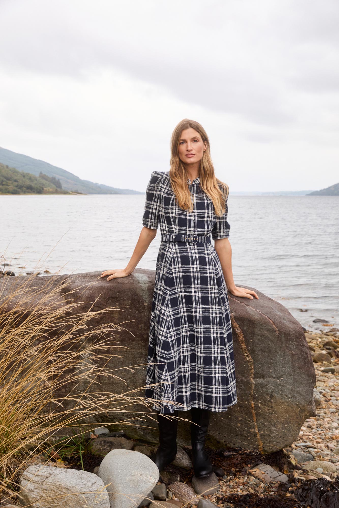 Ahana Navy & White Check Dress - Image 3