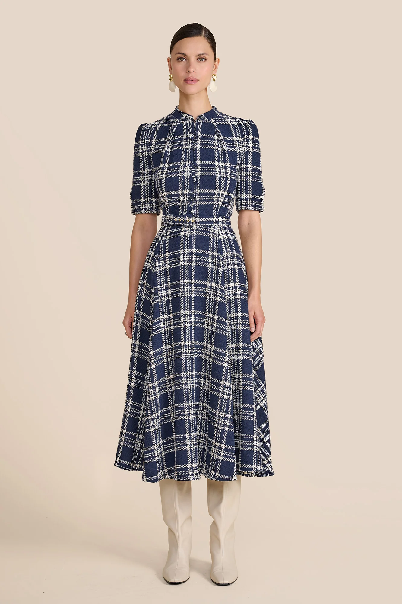 Ahana Navy & White Check Dress - Image 4