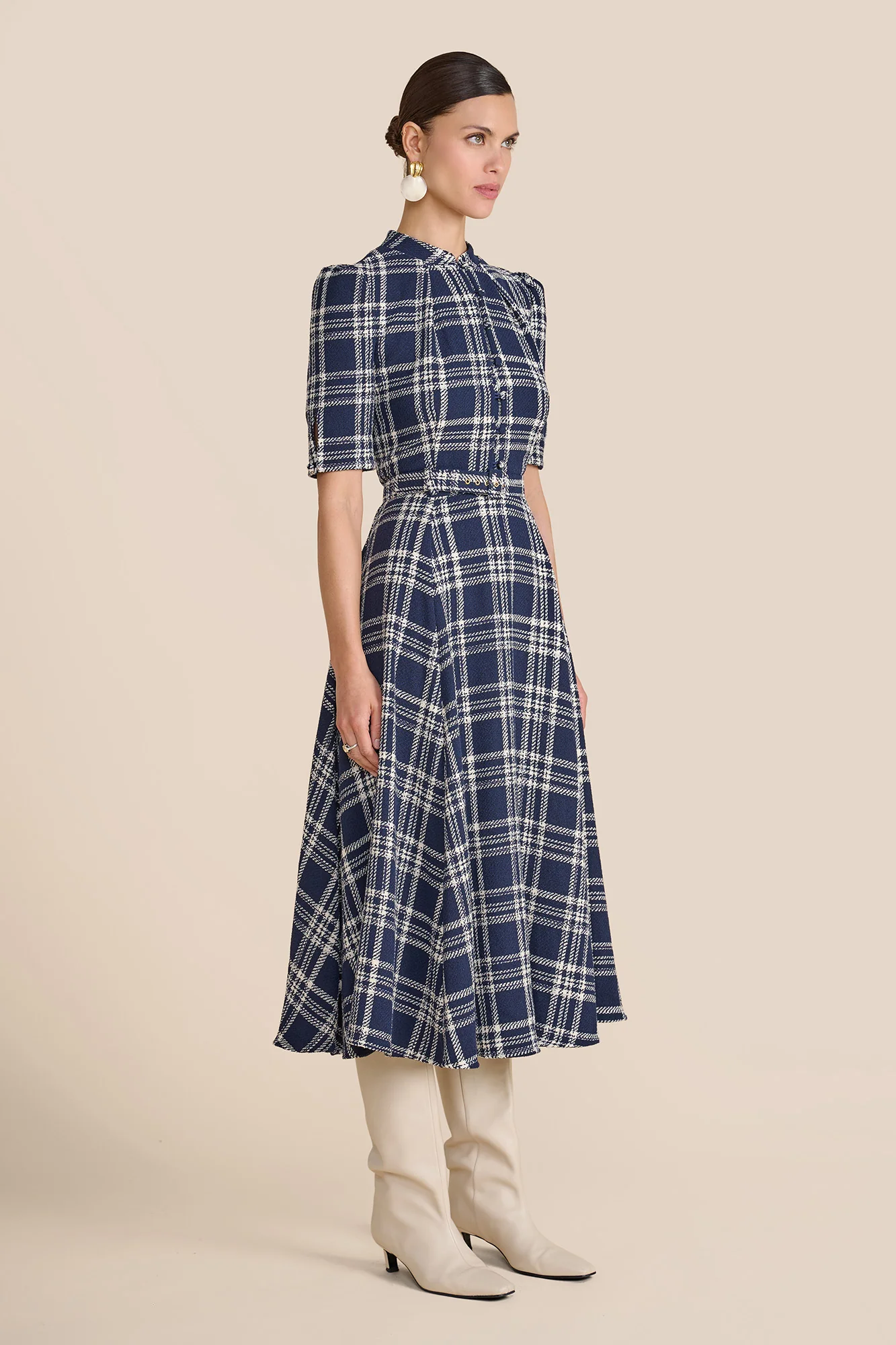 Ahana Navy & White Check Dress - Image 5
