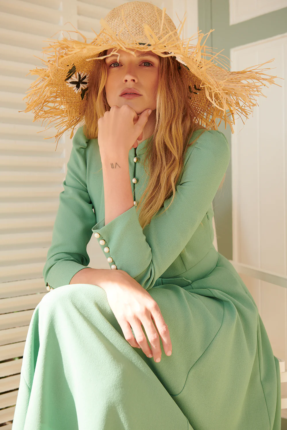 Ahana Pea Green Long Sleeve Dress - Image 4