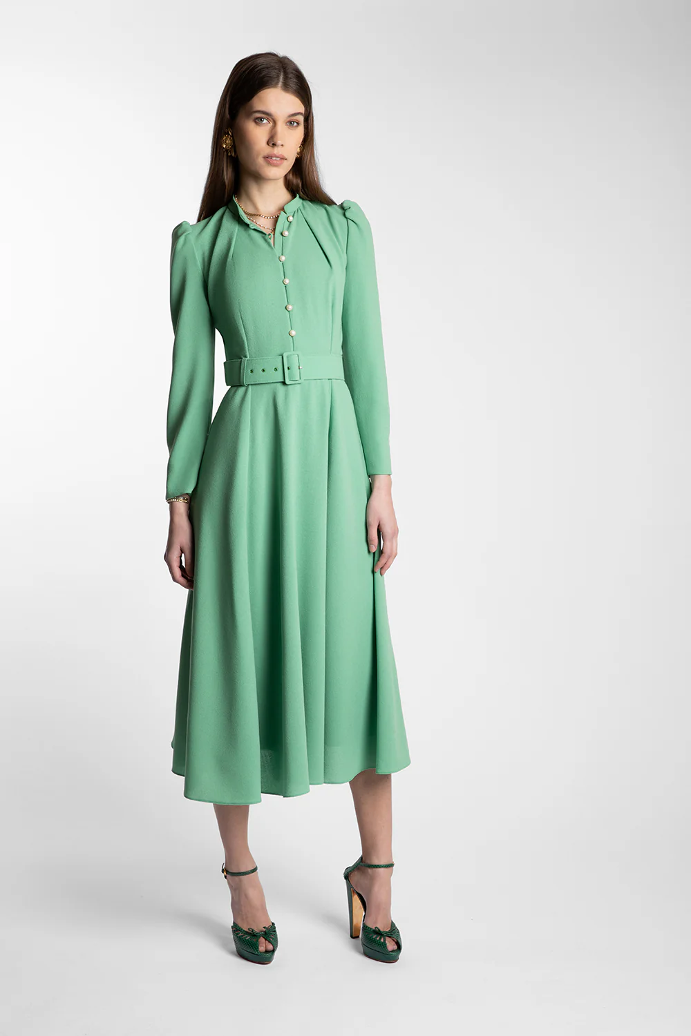 Ahana Pea Green Long Sleeve Dress - Image 6