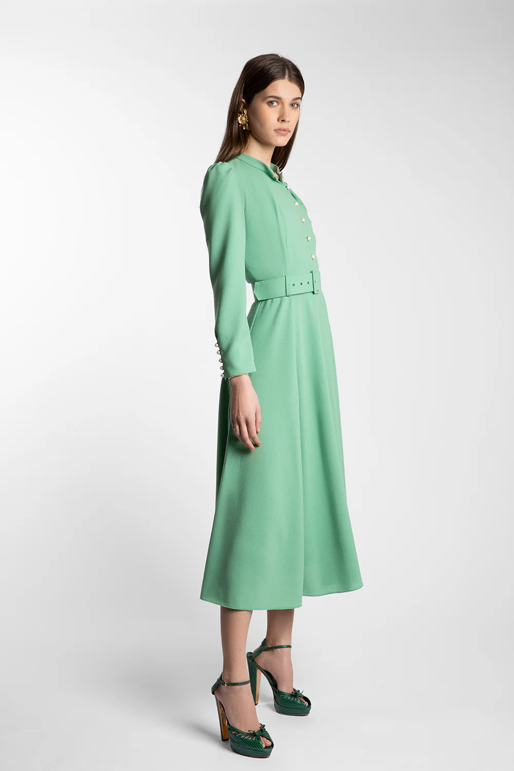 Ahana Pea Green Long Sleeve Dress - Image 7