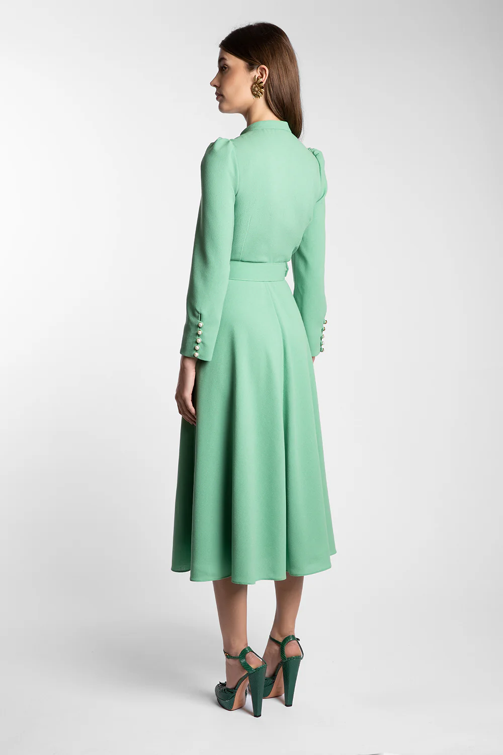 Ahana Pea Green Long Sleeve Dress - Image 8