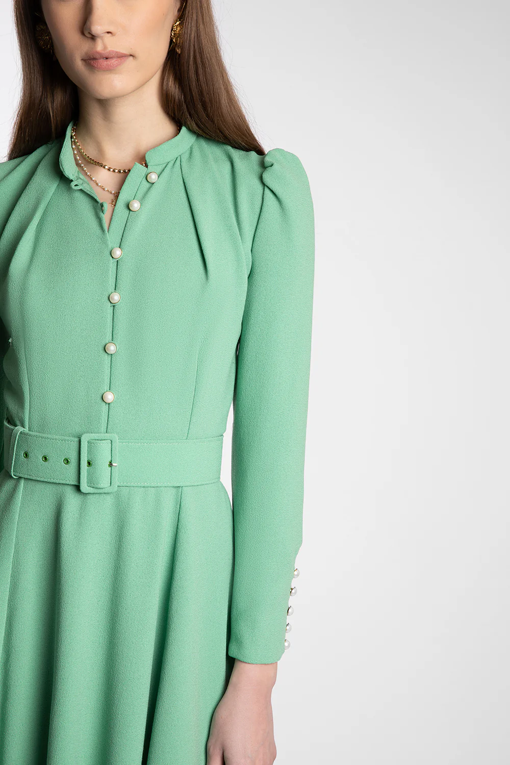 Ahana Pea Green Long Sleeve Dress - Image 9