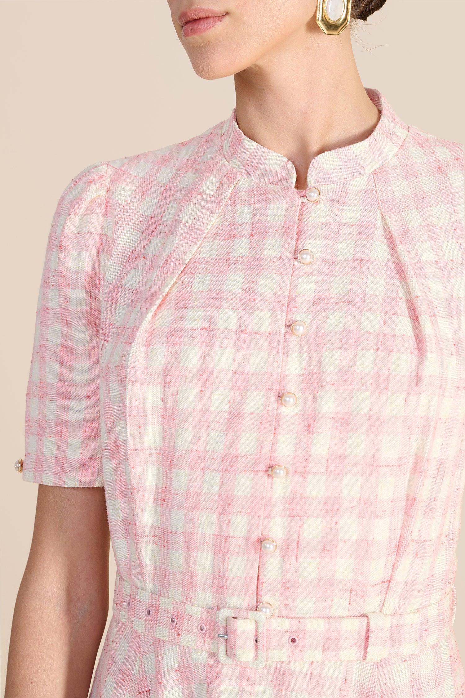 Ahana Pink & White Tweed Dress - Image 3