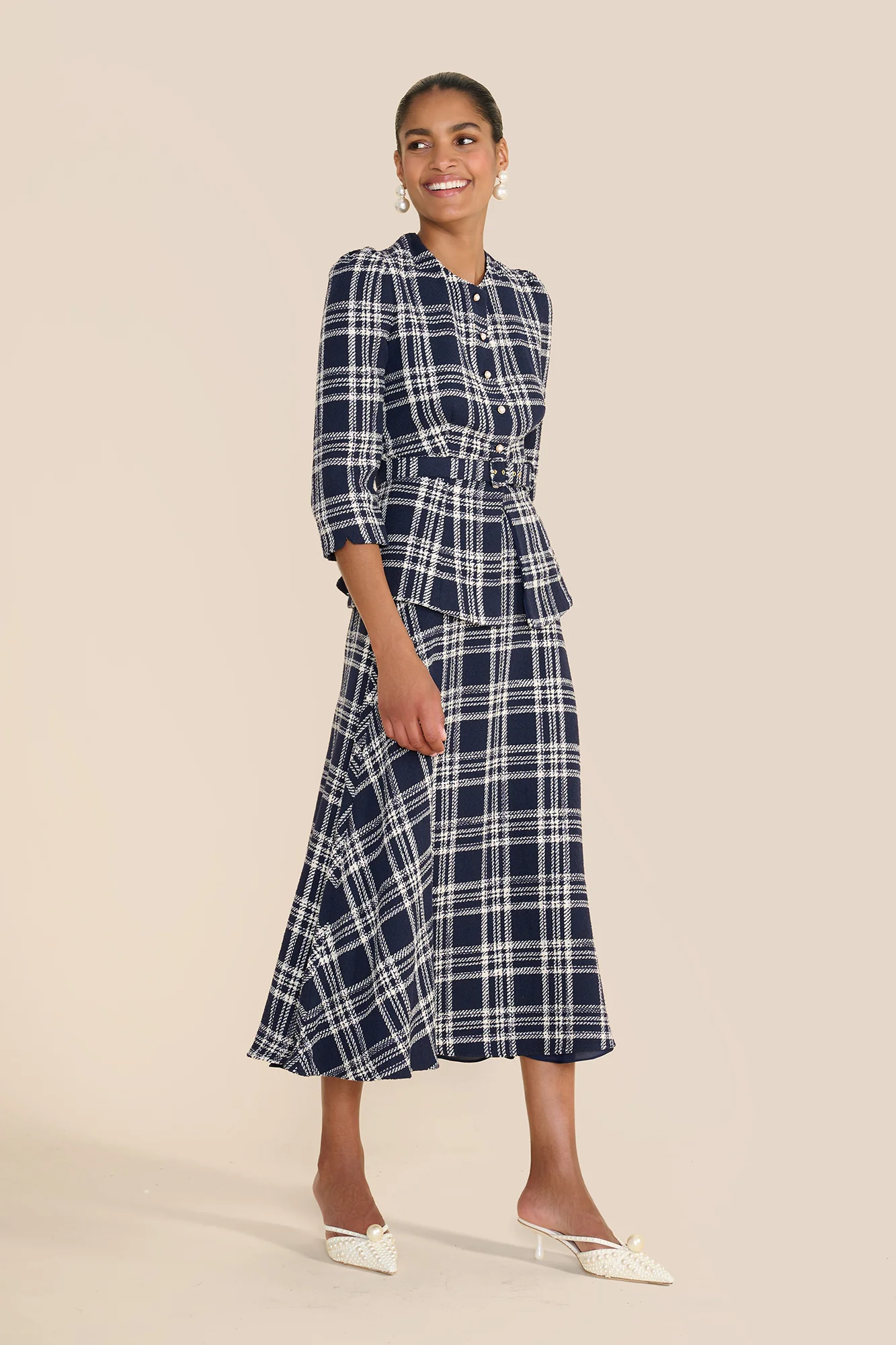 Arabella Navy & White Check Skirt - Image 3