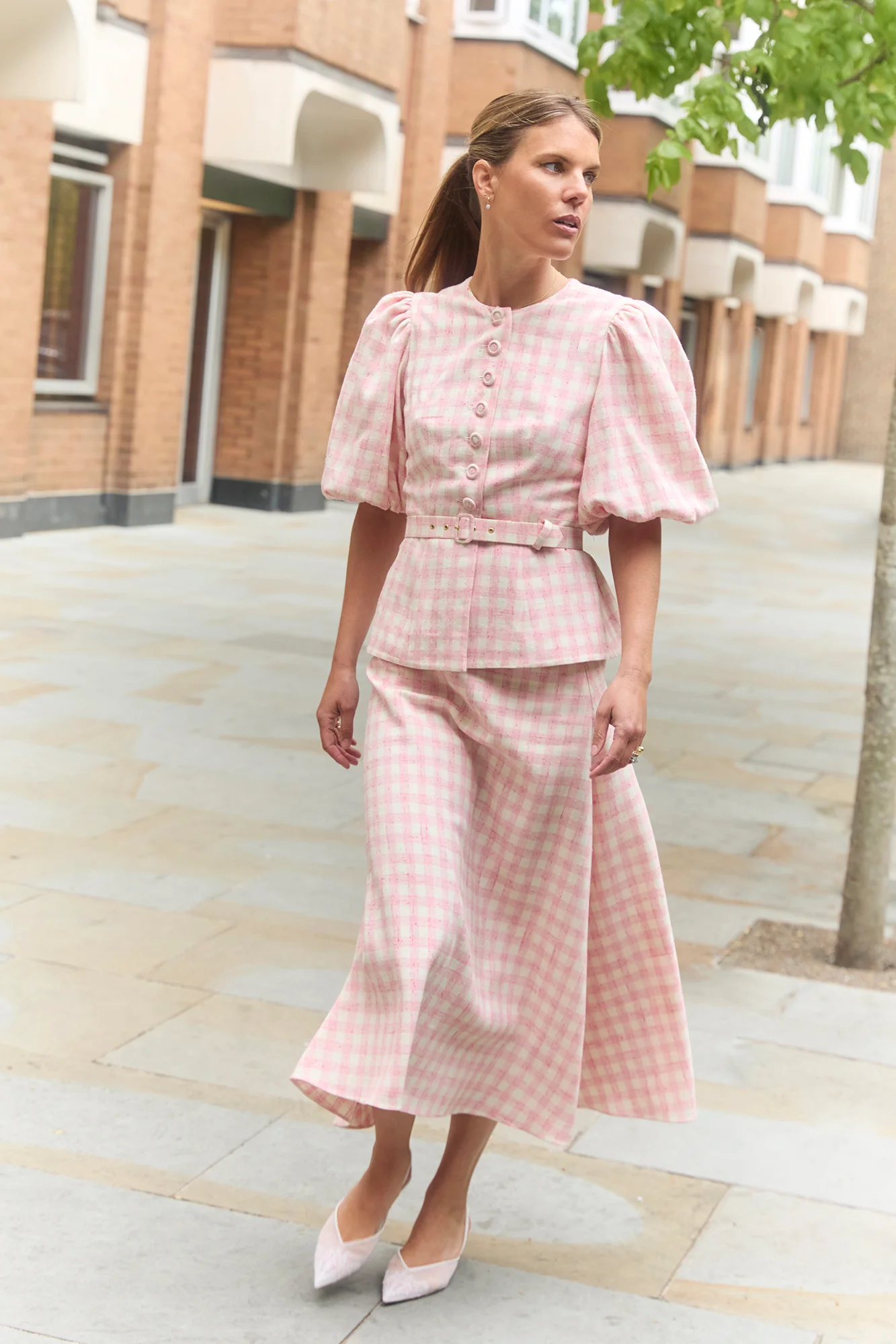 Arabella Pink & White Tweed Skirt - Image 3