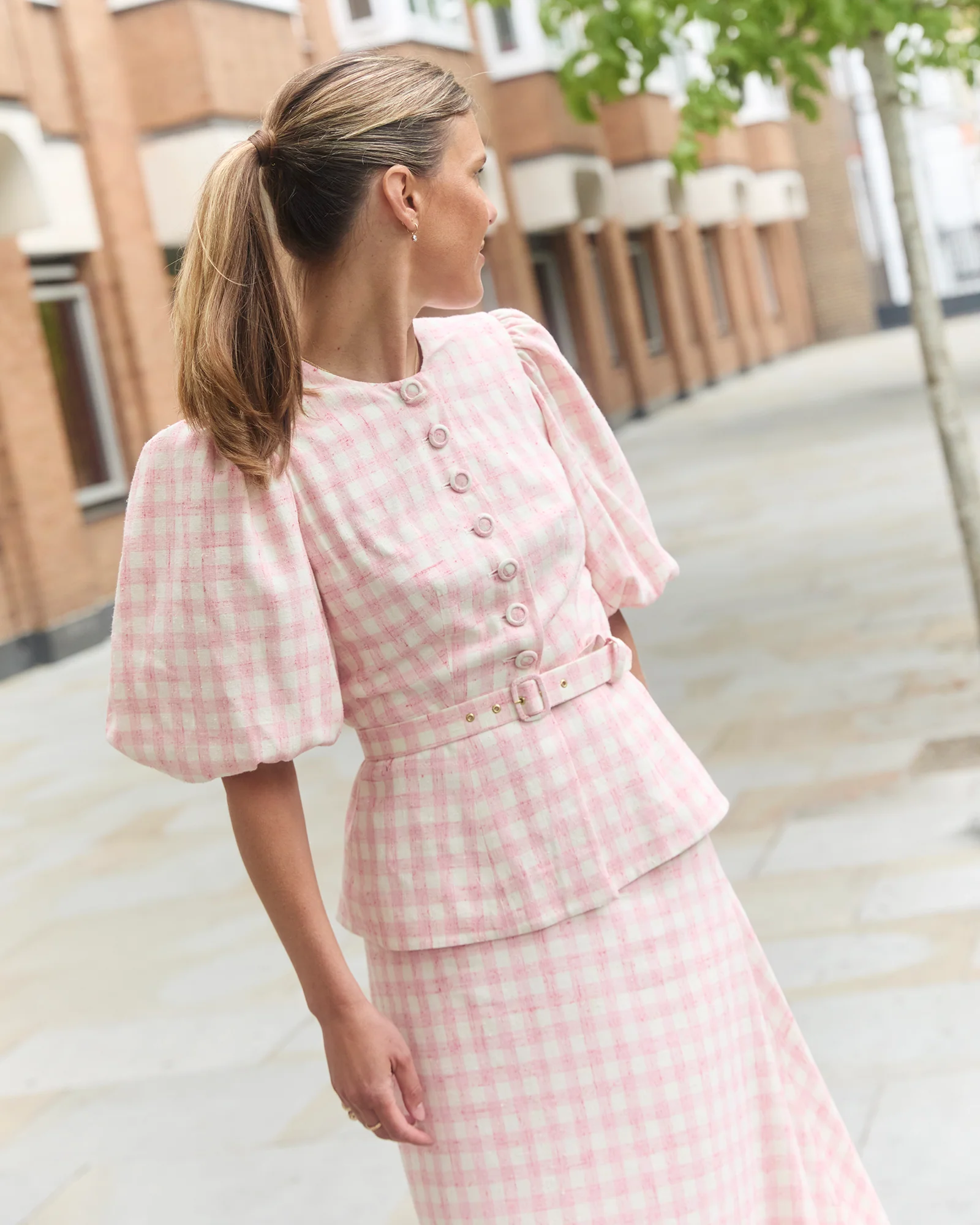 Arabella Pink & White Tweed Skirt - Image 4
