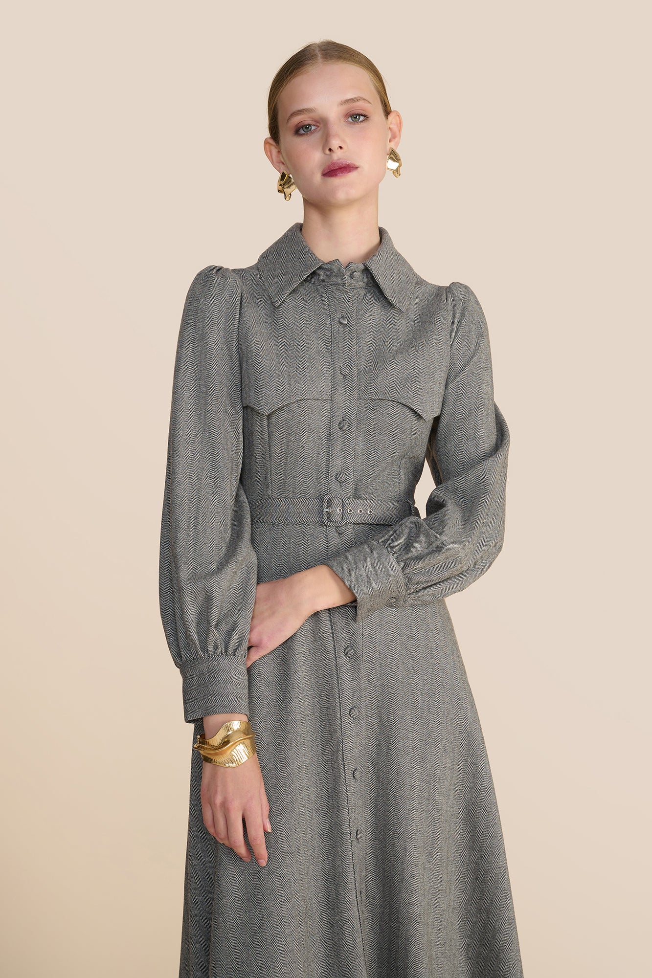 Isadora Grey Herringbone Dress - Image 4