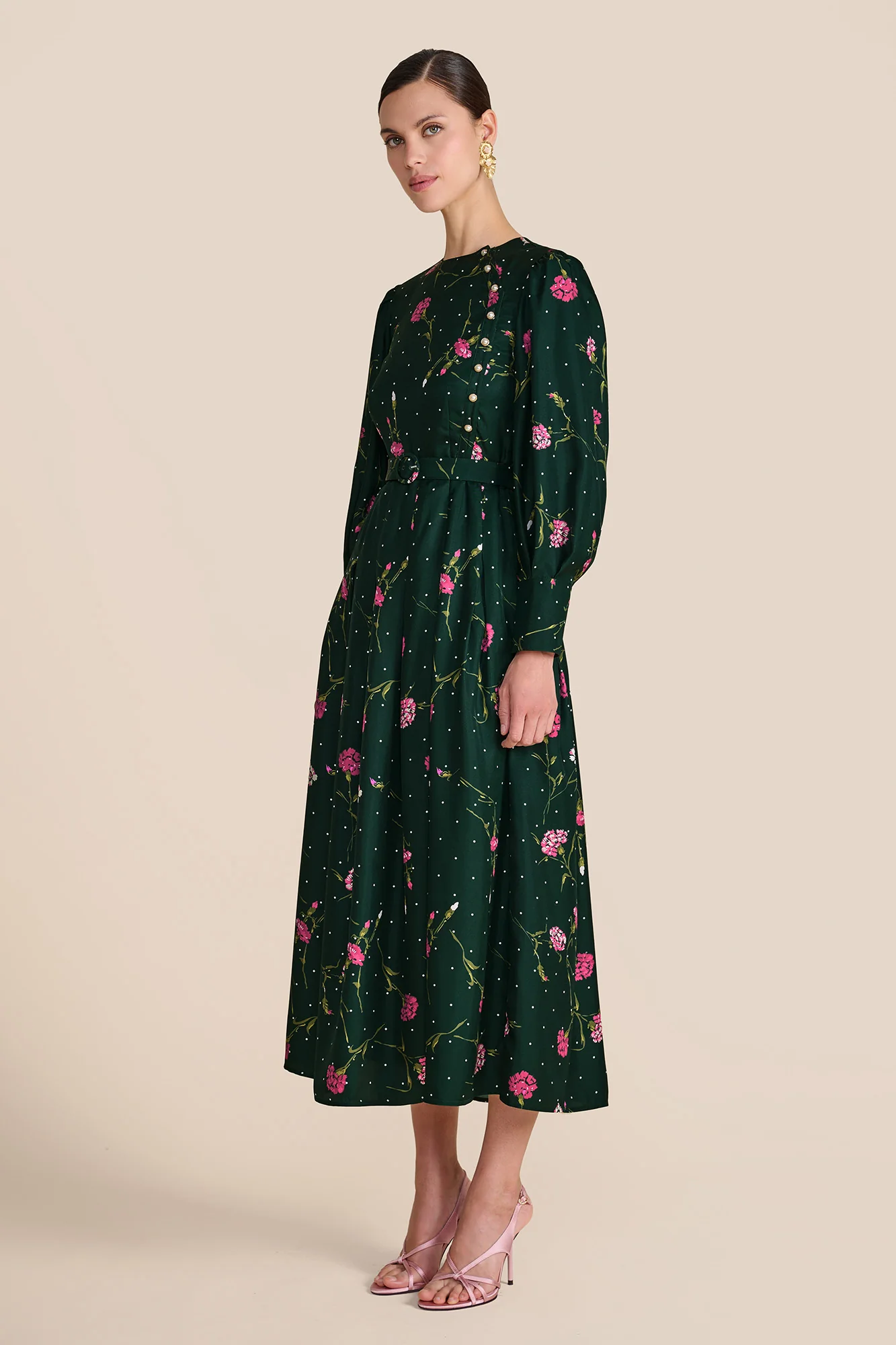 Odette Evergreen Carnation Dress - Image 2