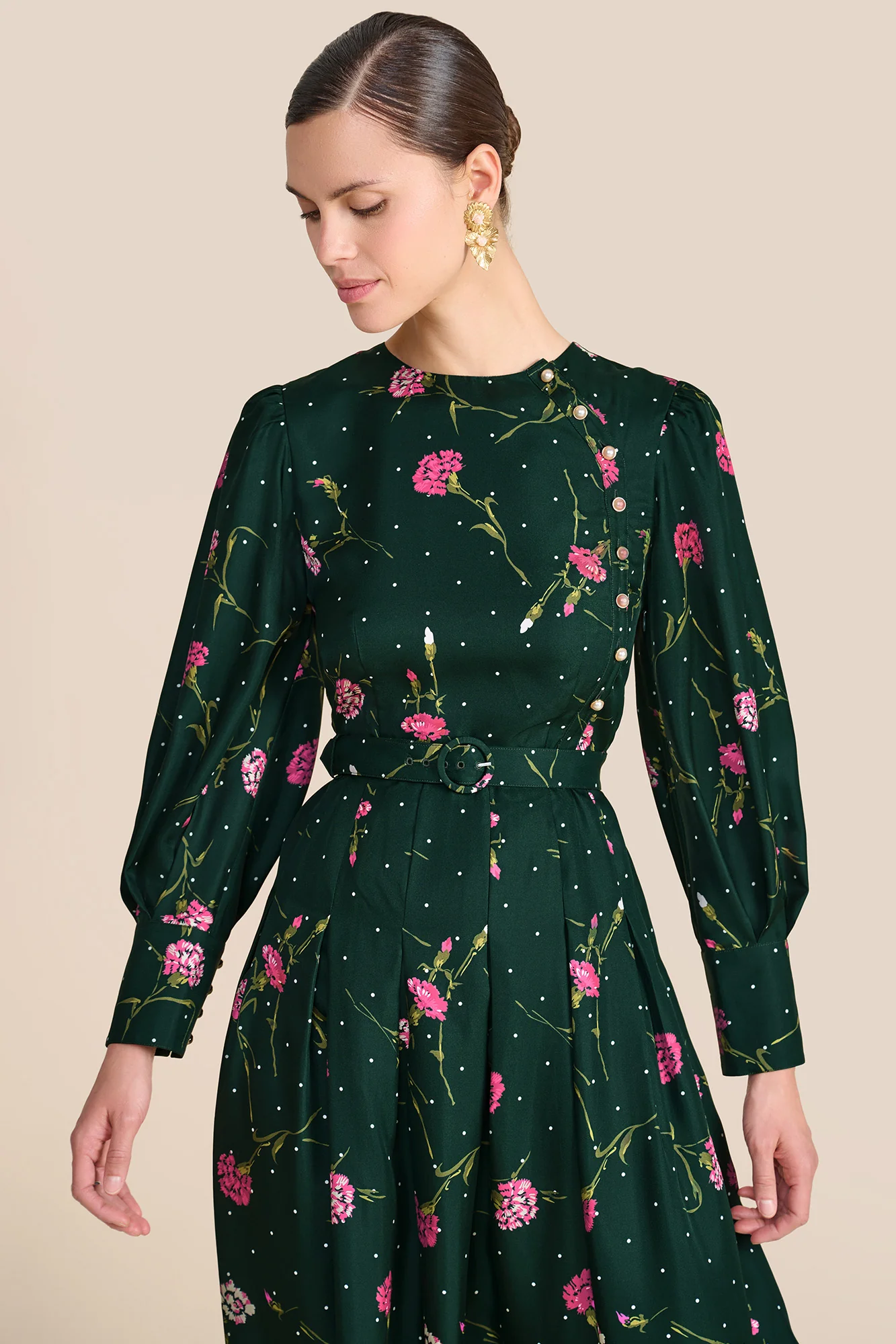 Odette Evergreen Carnation Dress - Image 4