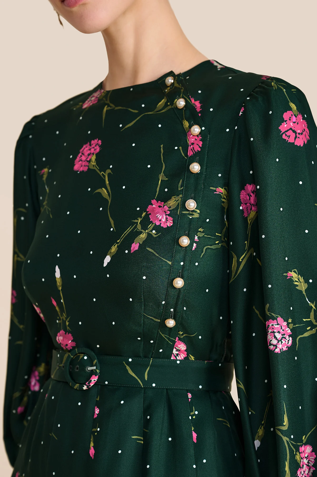 Odette Evergreen Carnation Dress - Image 6