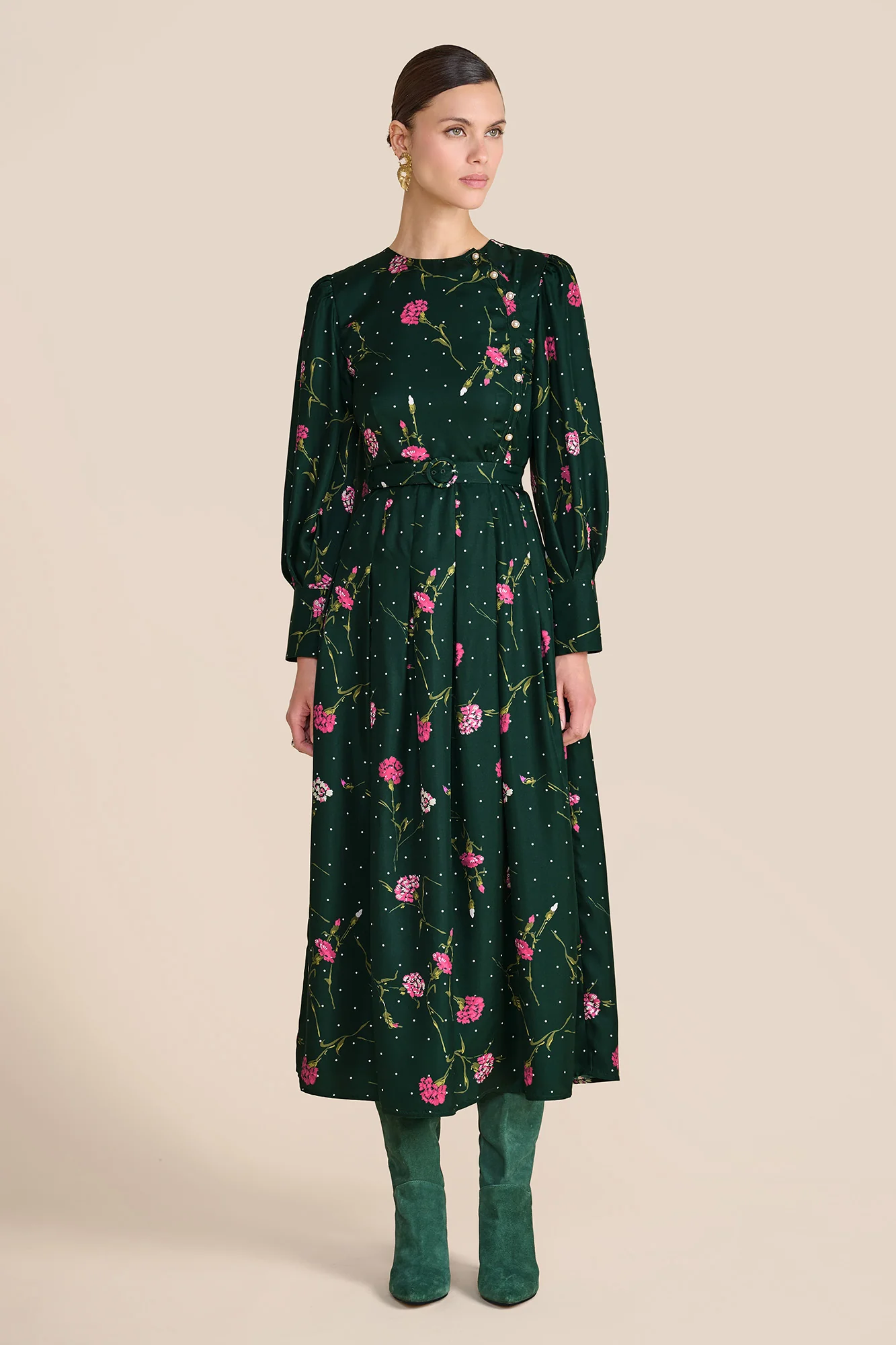 Odette Evergreen Carnation Dress - Image 7