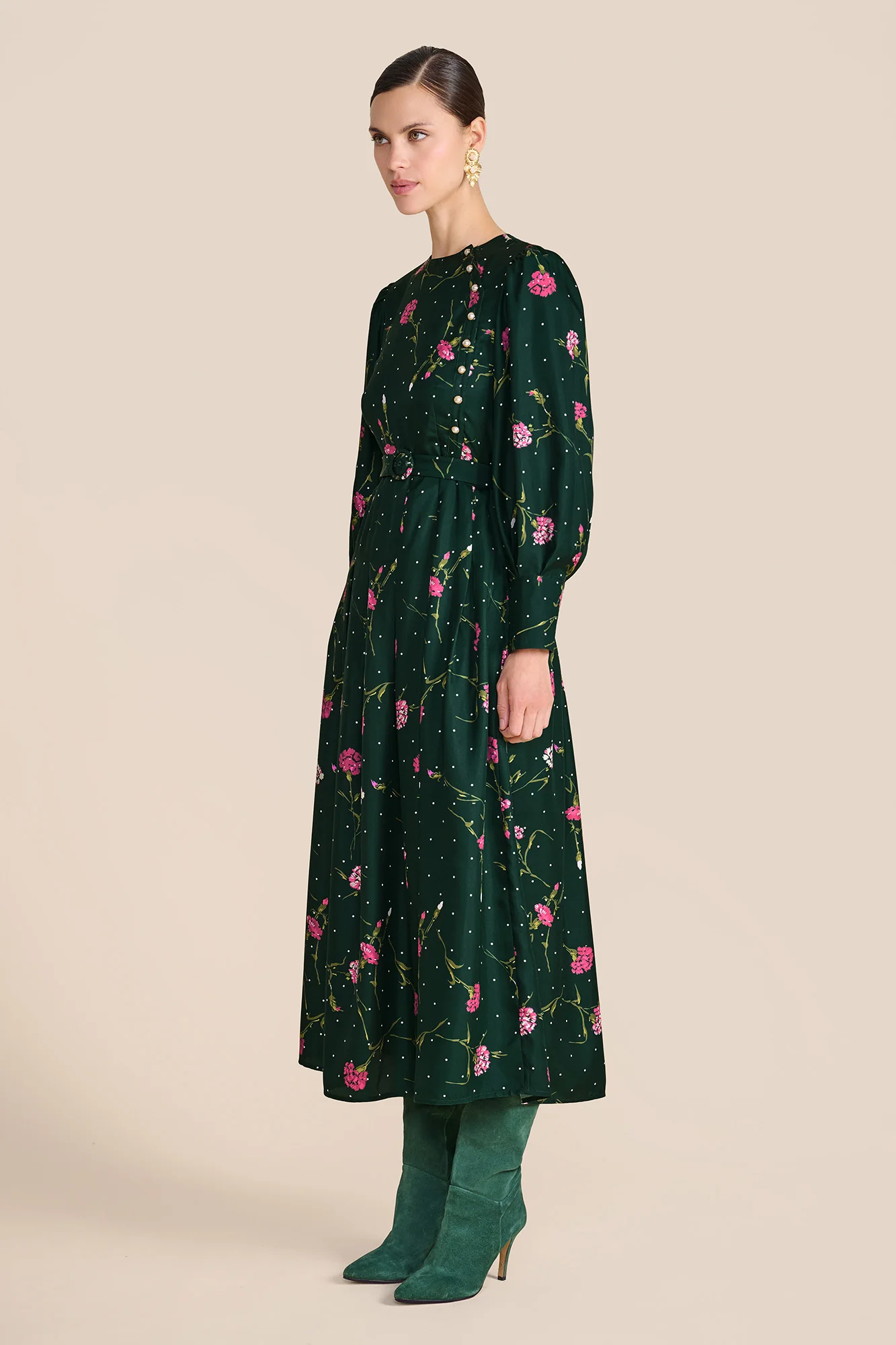 Odette Evergreen Carnation Dress - Image 8