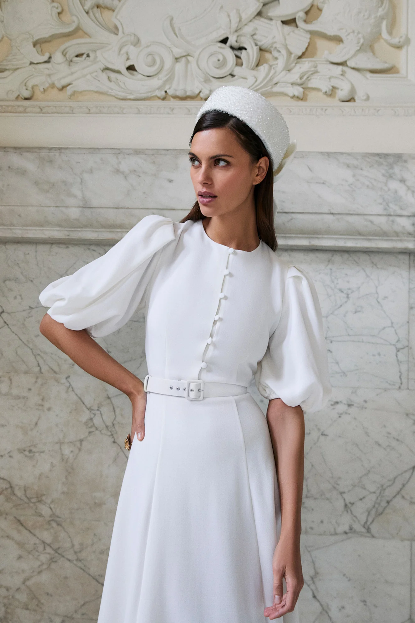 Rani Ivory Crepe Dress - Image 3