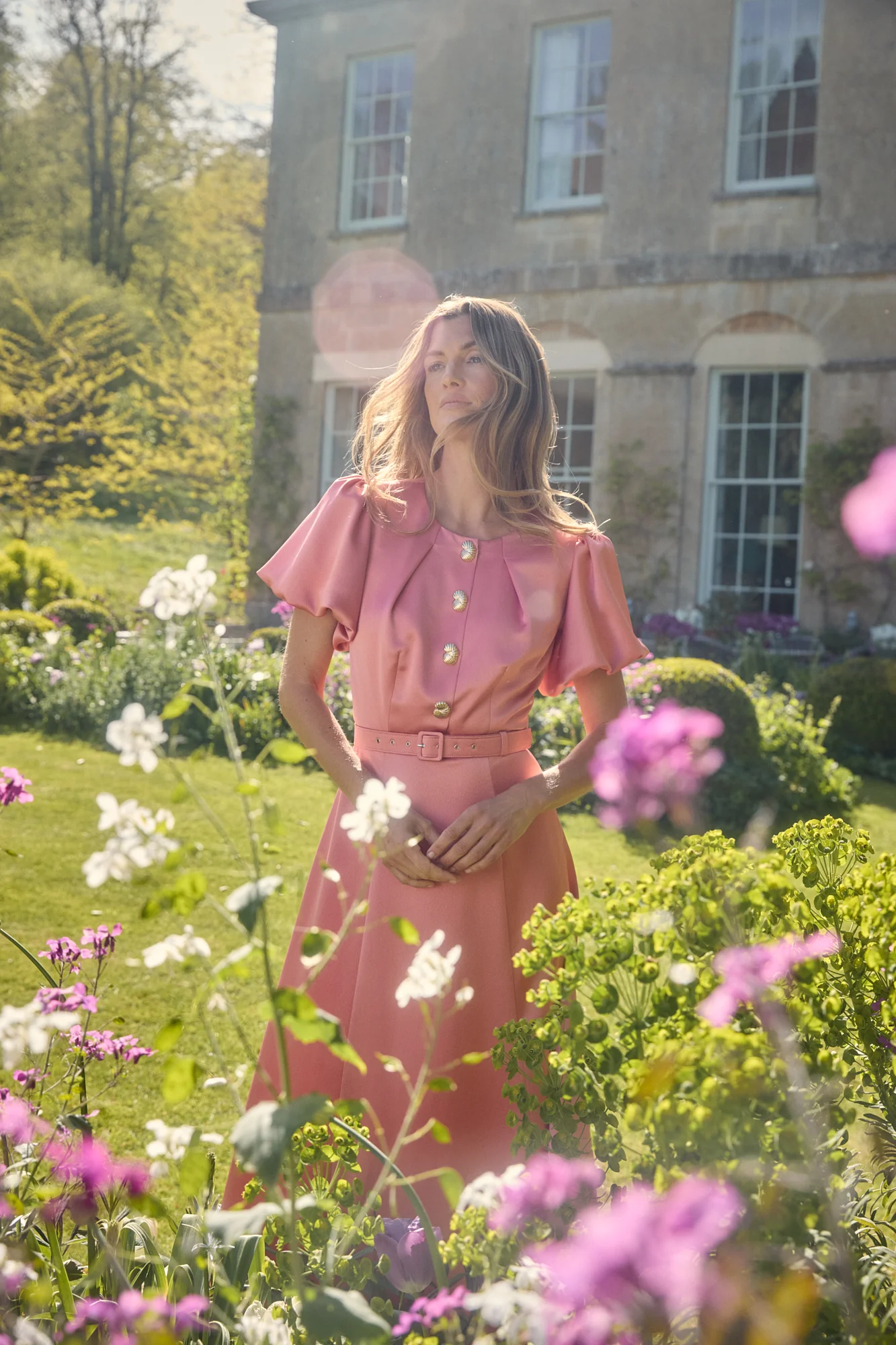 Rani Coral Rose Hammered Satin Dress - Image 3