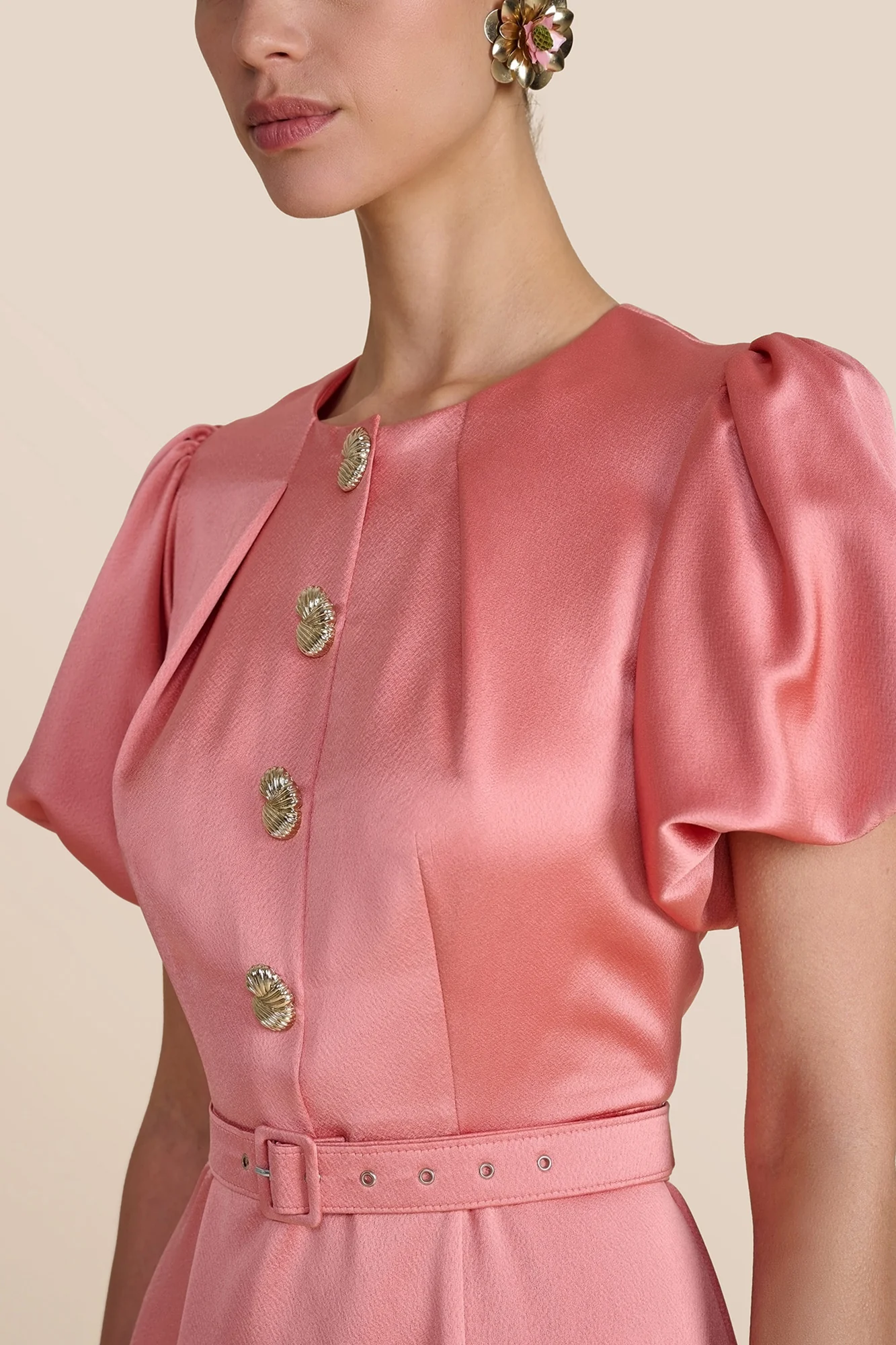 Rani Coral Rose Hammered Satin Dress - Image 7