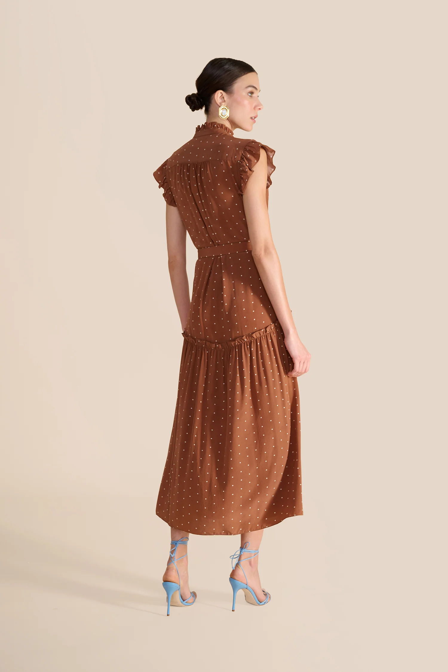 Sleeveless Darsha Toffee Polka Dress - Image 10
