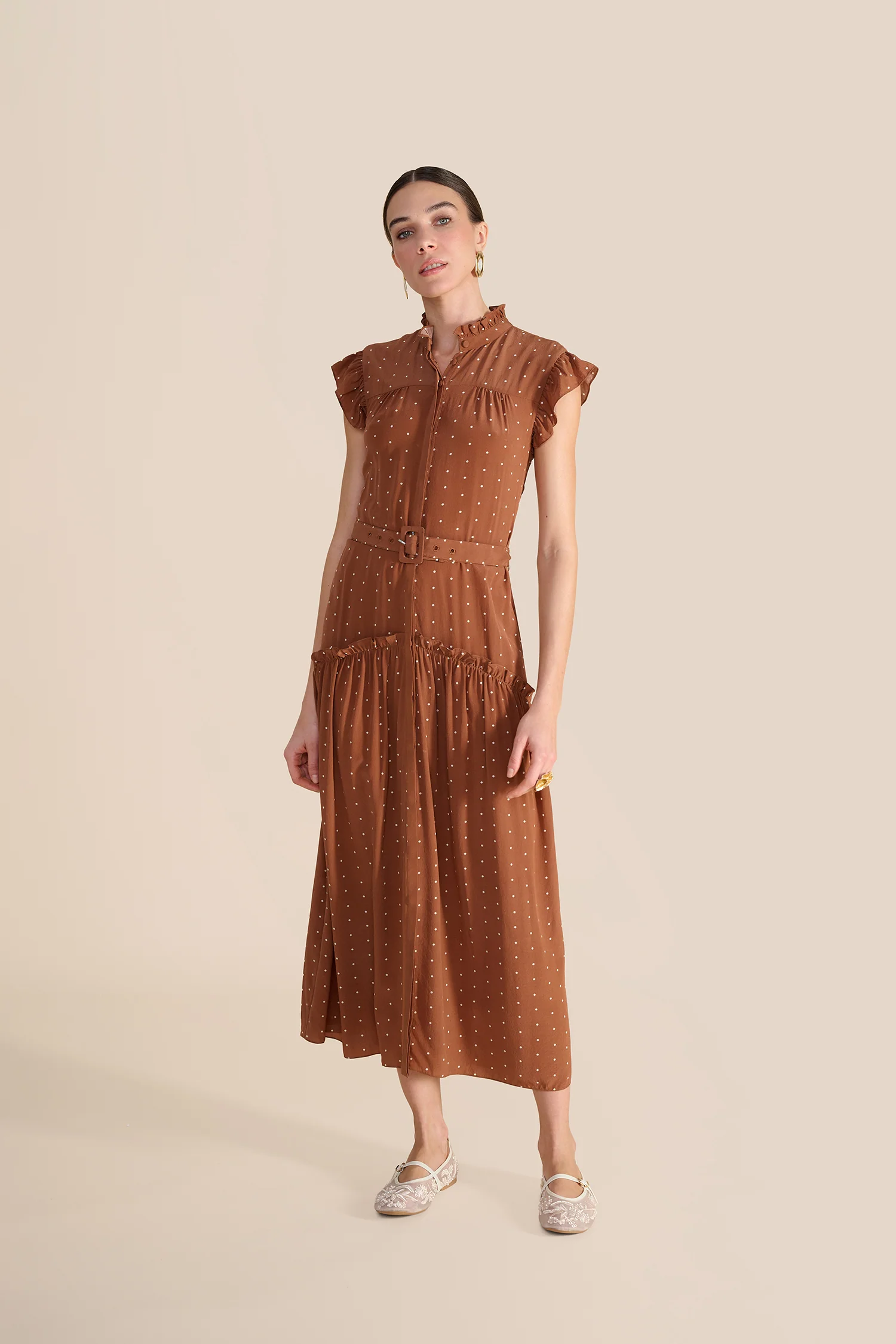Sleeveless Darsha Toffee Polka Dress - Image 11