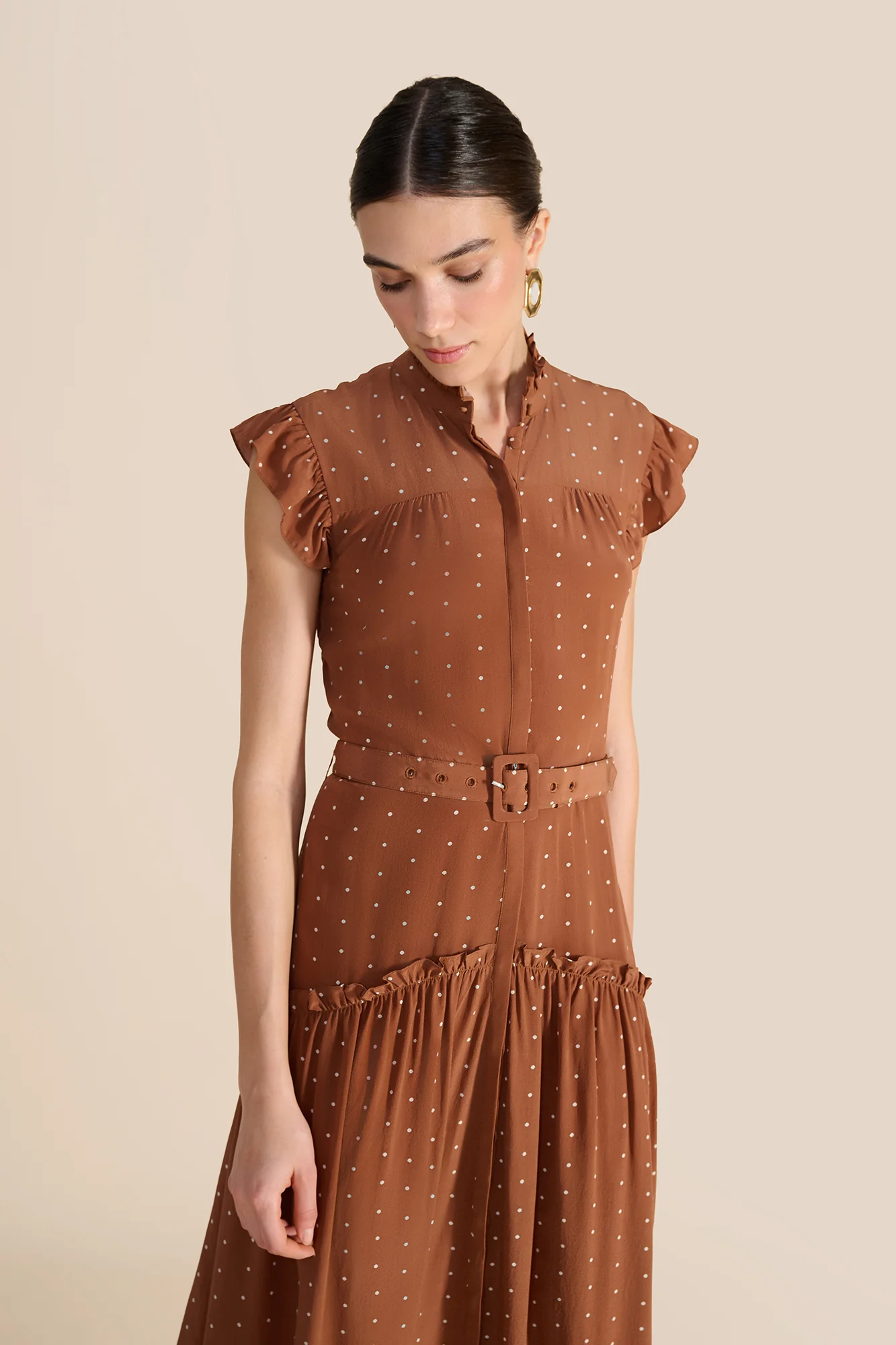 Sleeveless Darsha Toffee Polka Dress - Image 12