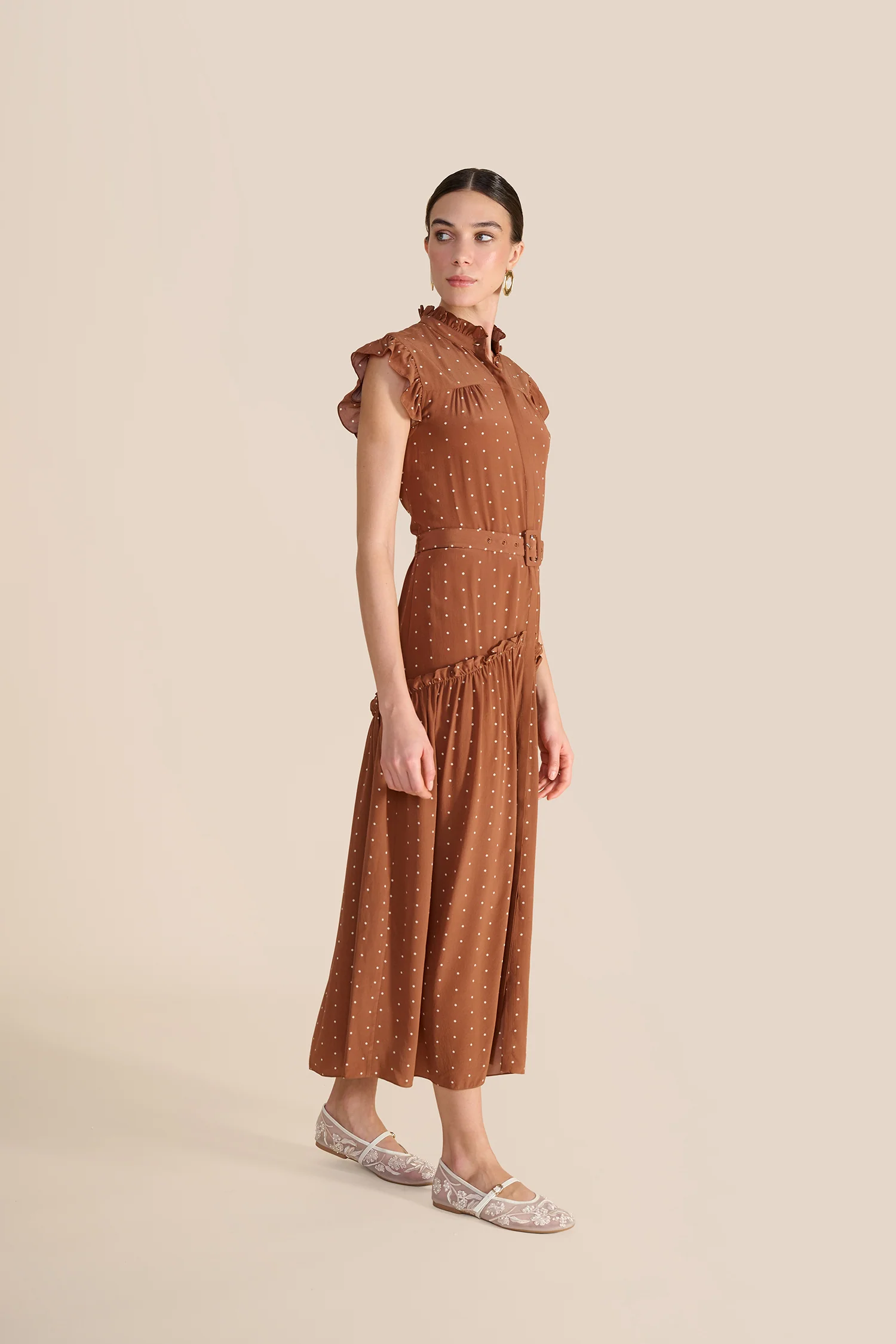 Sleeveless Darsha Toffee Polka Dress - Image 13