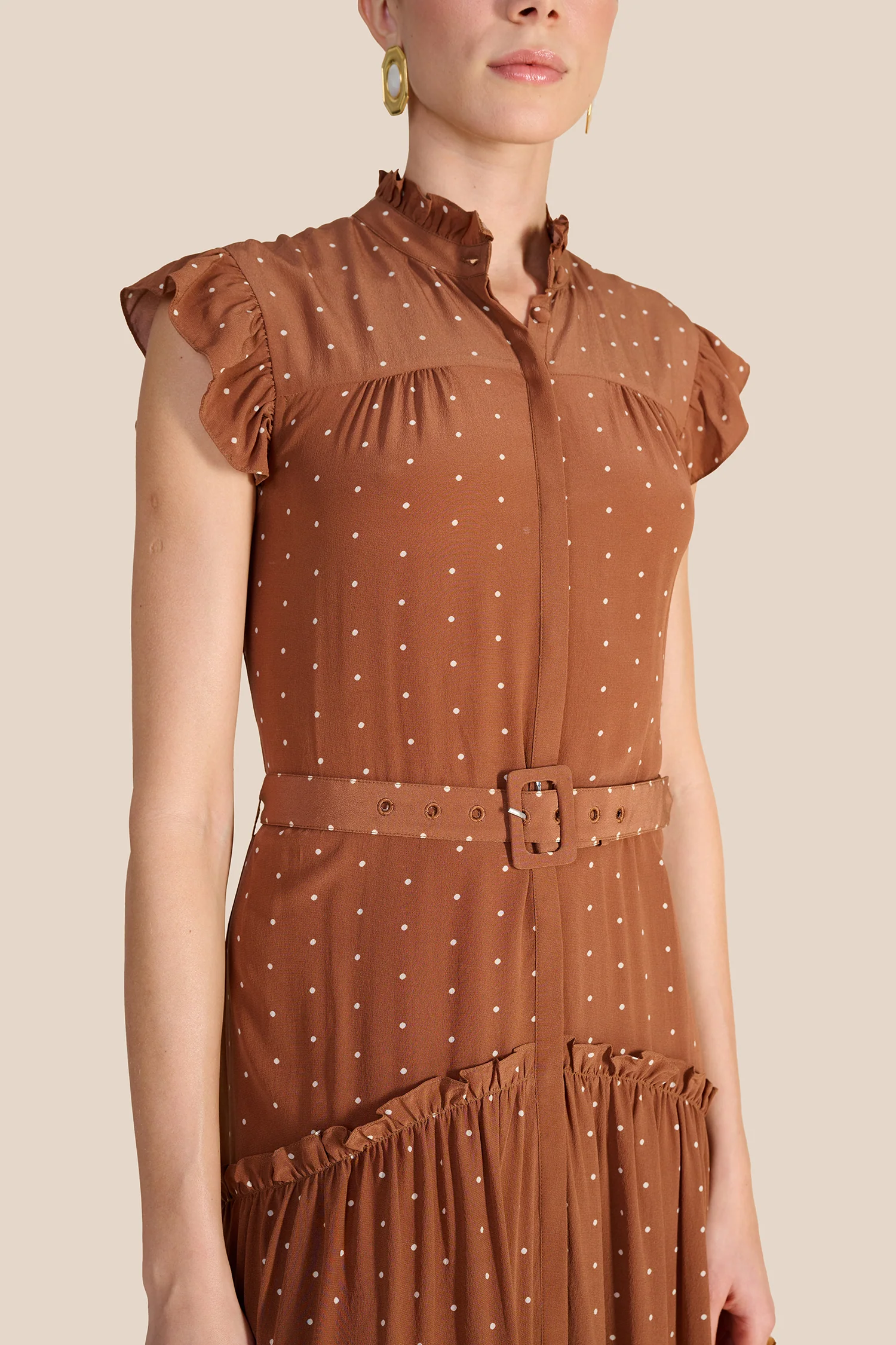 Sleeveless Darsha Toffee Polka Dress - Image 14