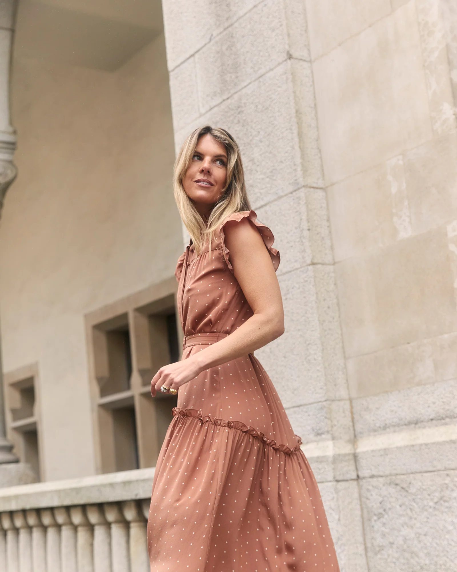 Sleeveless Darsha Toffee Polka Dress - Image 5