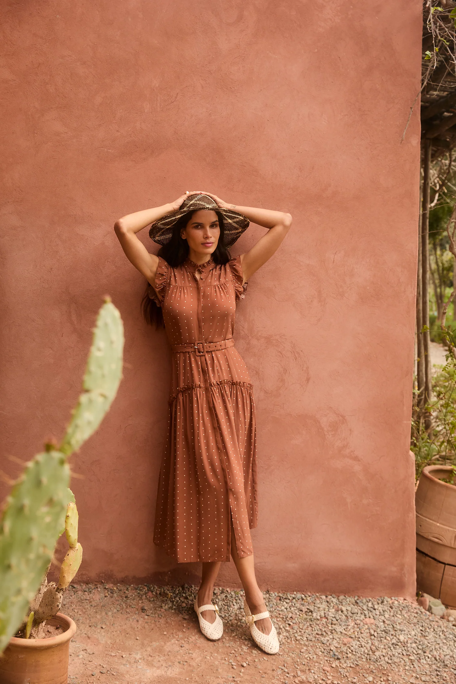 Sleeveless Darsha Toffee Polka Dress - Image 7
