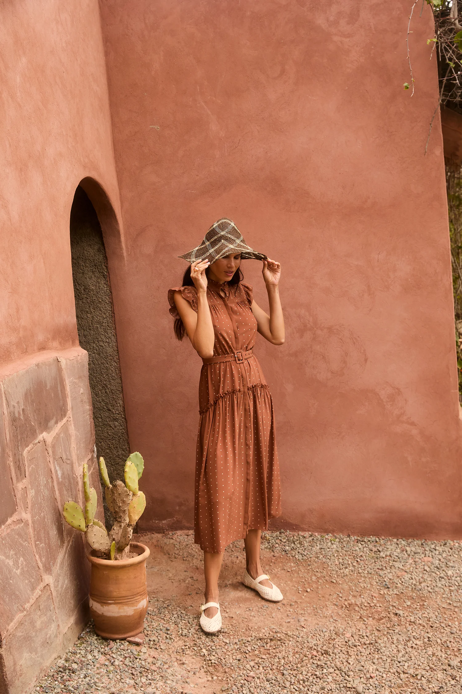 Sleeveless Darsha Toffee Polka Dress - Image 8