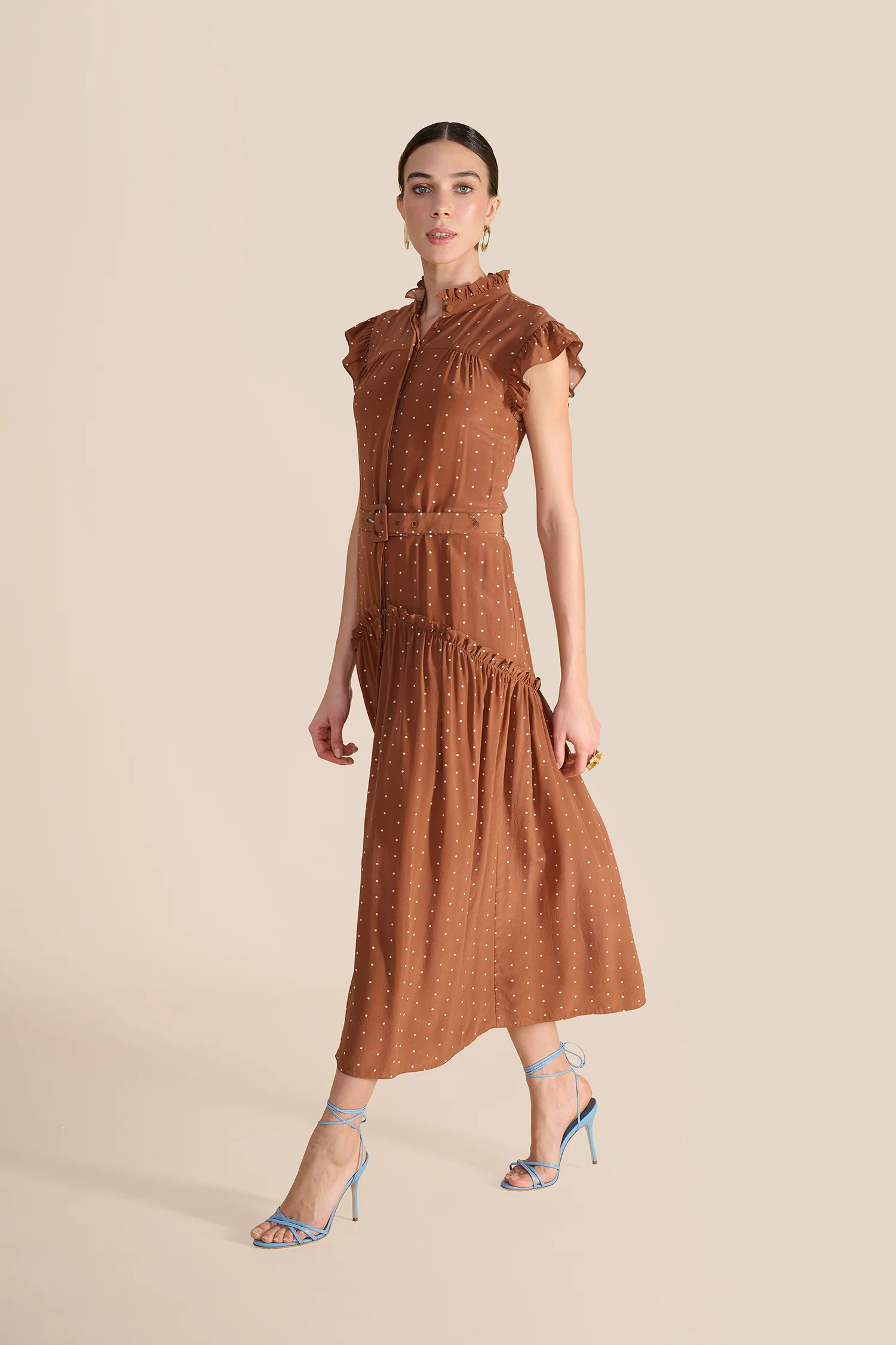 Sleeveless Darsha Toffee Polka Dress - Image 9