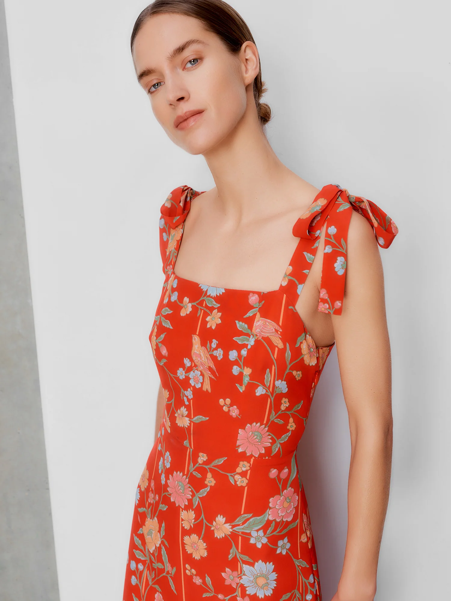 Thea Bamboo & Birds Red Dress - Image 10