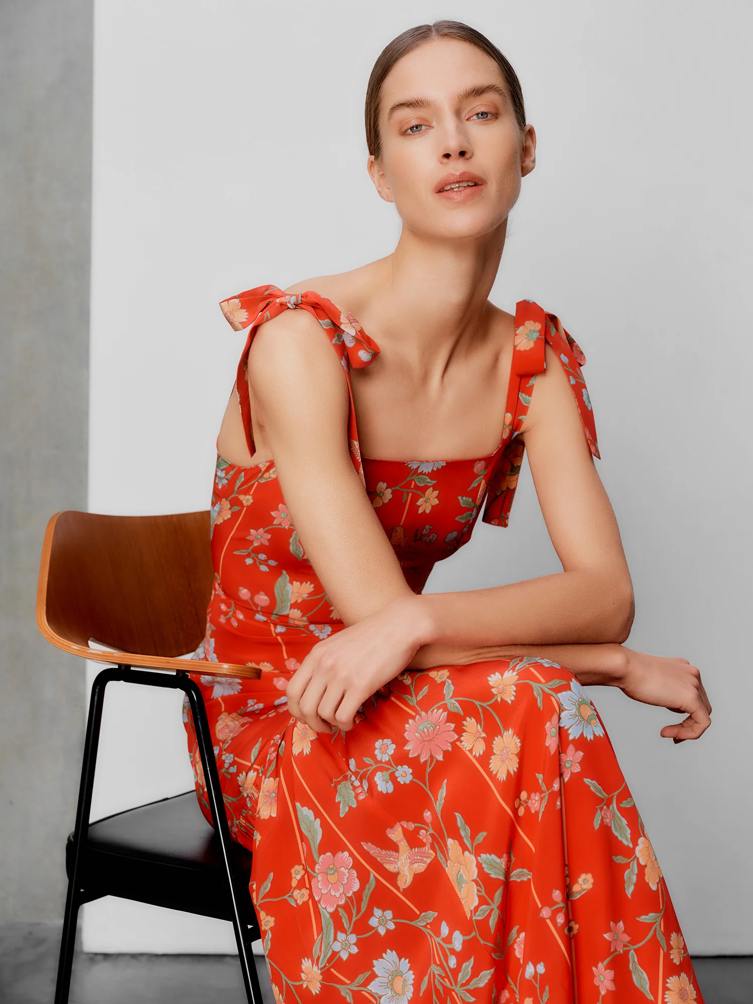 Thea Bamboo & Birds Red Dress - Image 11