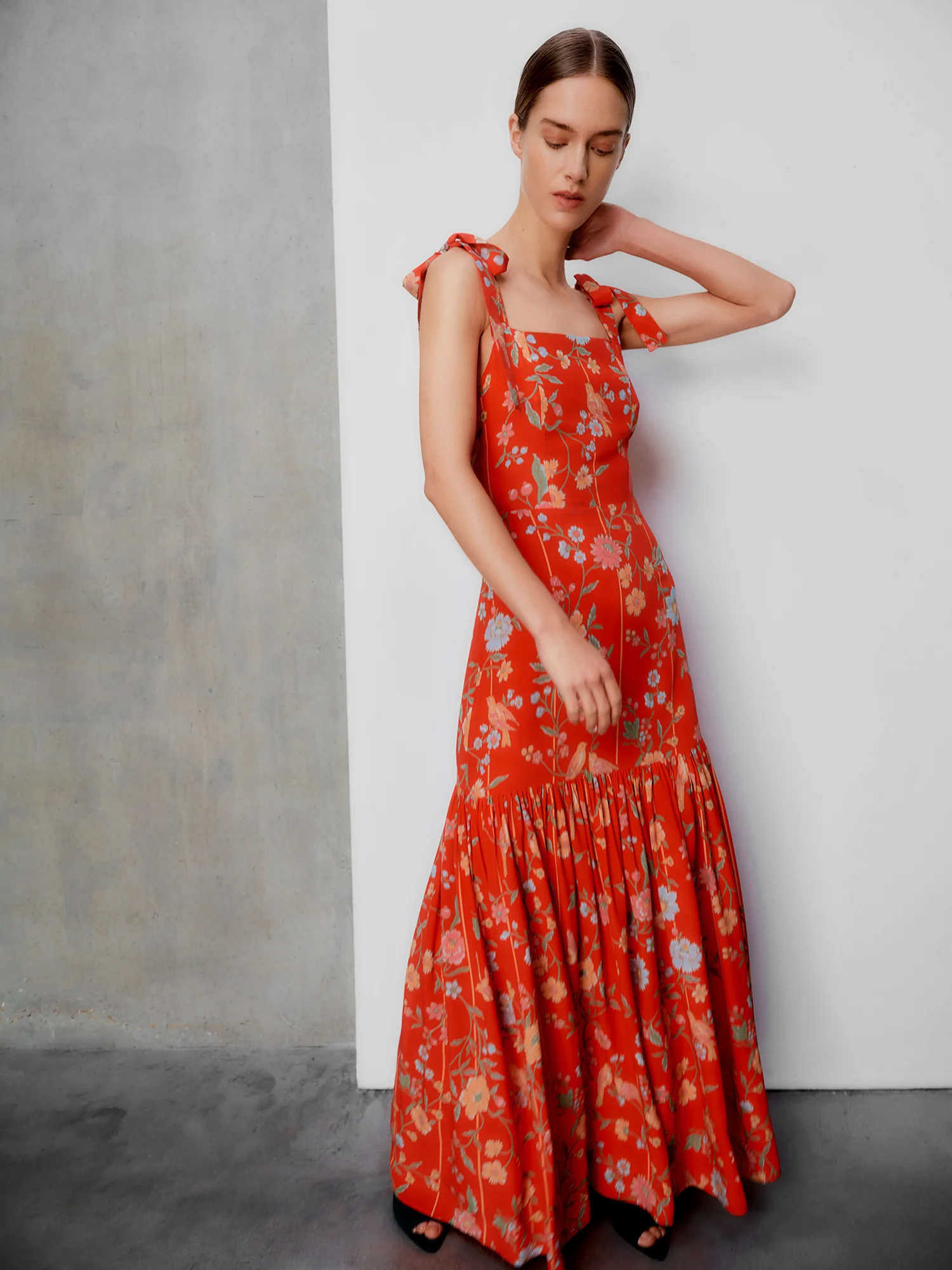 Thea Bamboo & Birds Red Dress - Image 9